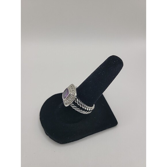 Vintage Silver Tone Purple Stone Halo Ring Rope Band Cushion Cut SZ 7 - Picture 4 of 11